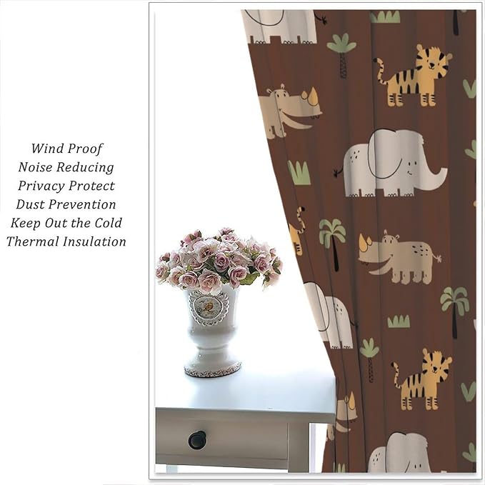 Jungle Safari Animals Blackout Curtains Cartoon Tropical Forest Animals - Image 2