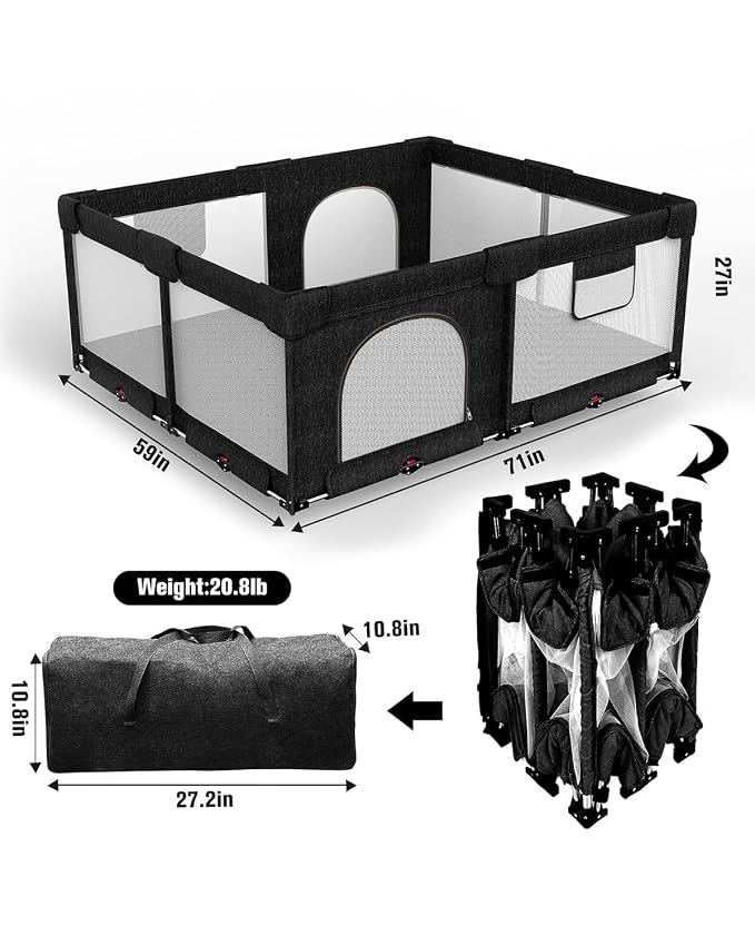 Foldable Baby Playpen with Gate, Extra Large Collapsible Play Yard - Image 2