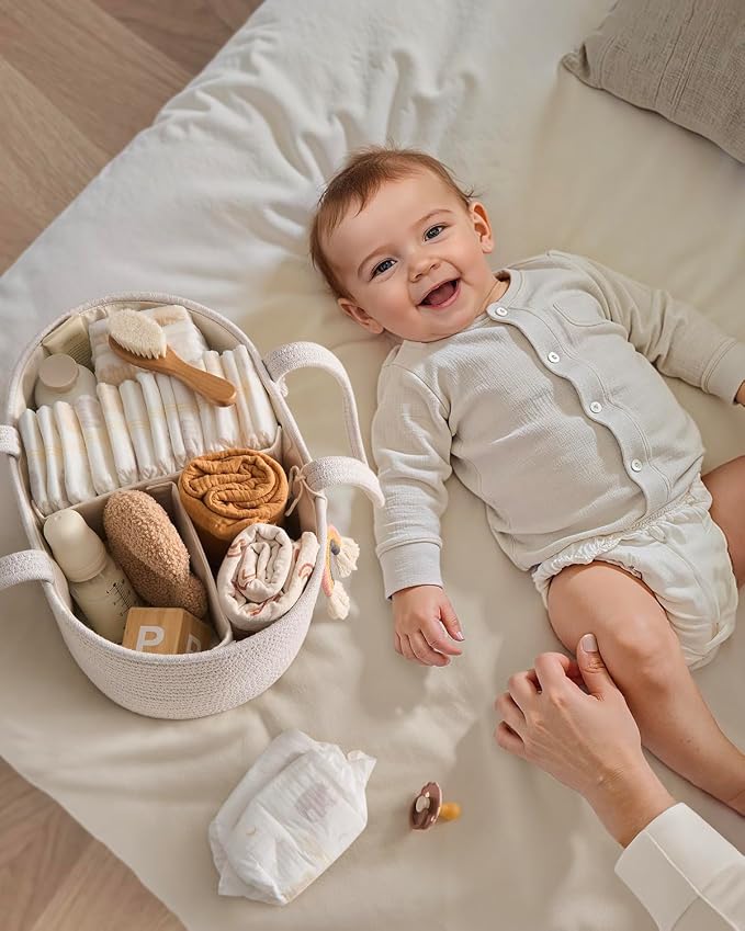 Blissful Diary Baby Diaper Caddy Organizer, Cotton Rope Diaper Caddy Basket - Image 4