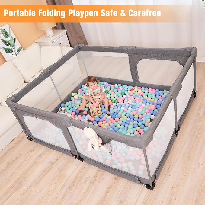 Foldable Baby Playpen with Gate, Extra Large Collapsible Play Yard - Image 3