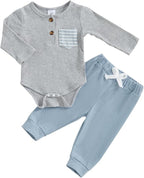 fhutpw Baby Boy Clothes 3 6 12 18 Months Ribbed Knitted Long Sleeve Romper and by fhutpw