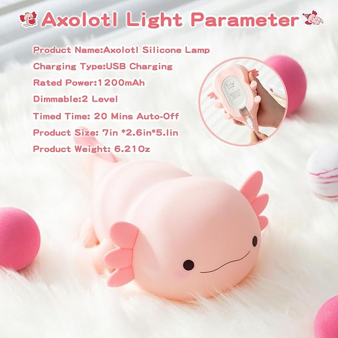 Axolotl Lamp, Cute Axolotl Night Light, Dimmable Silicone Animal Nursery Night - Image 7