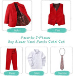Boy's Suit Formal Slim Fit 5 Pieces Suit Set Blazer Vest Pants - Image 2