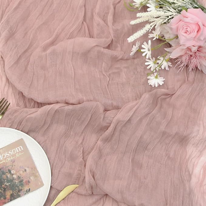 FEXIA 3 Pack Table Runner Dusty Pink Cheesecloth 35x120 Inches Spring Easter - Image 8