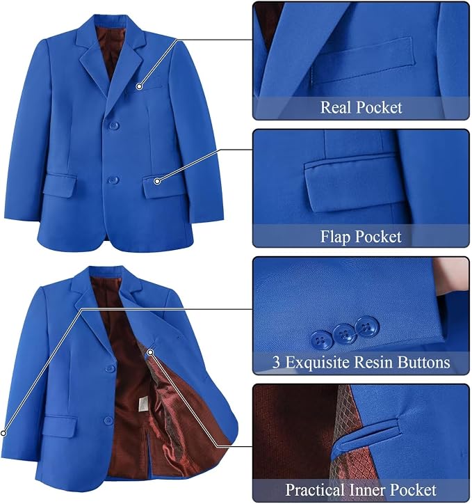 Boy's Suit Formal Slim Fit 5 Pieces Suit Set Blazer Vest Pants - Image 3
