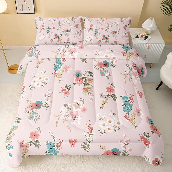 QOOMO Floral Comforter Set, Queen Size, Printed Comforter - Image 2