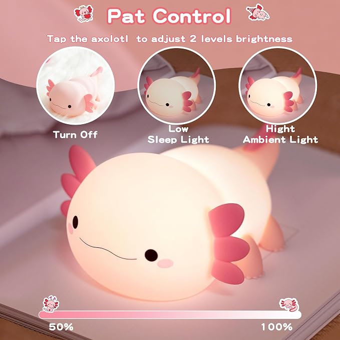 Axolotl Lamp, Cute Axolotl Night Light, Dimmable Silicone Animal Nursery Night - Image 2