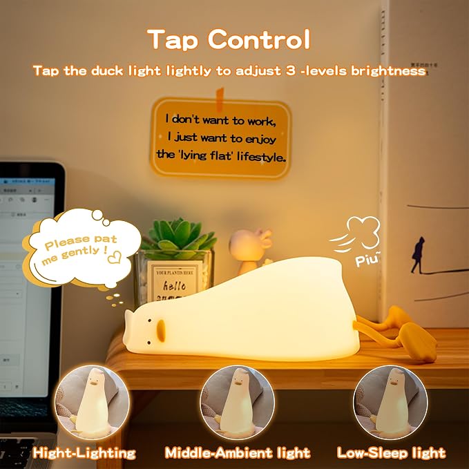 Lying Flat Duck Silicone Night Light, Cute Ducky Lamp - Image 2