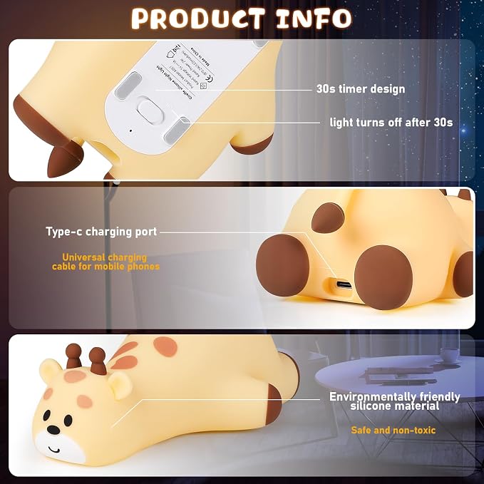 Cute Giraffe Night Light for Kids，3-Level Dimmable Nursery Nightlight, Silicone - Image 6