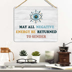 Evil Eye Decor Wooden Hanging Plaque, May All Negative Energy Be Returned to - Image 3
