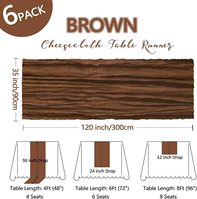 6 Pack Brown Fall Cheesecloth Table Runner 10Ft Gauze Cheese Cloth Table Runner - Image 2