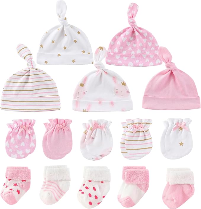 Newborn Baby Boy Girl Caps Mittens Socks Set Cotton Baby Essentials Accessories by MAMIMAKA