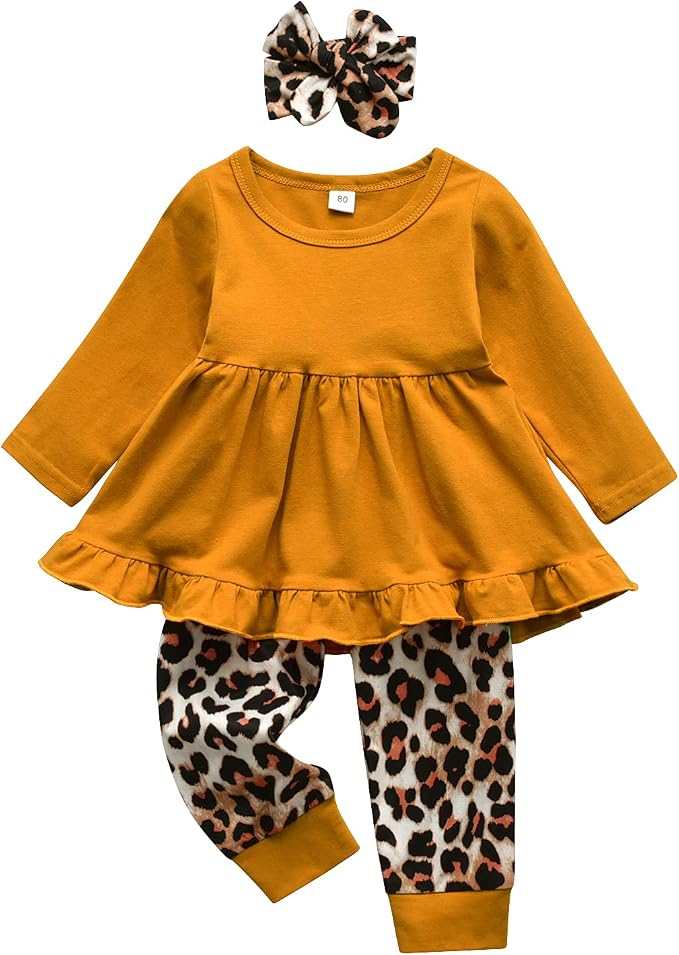 Kulcerry Toddler Baby Girl Clothes Solid Color Long Sleeve Ruffle Tops Pants by Kulcerry