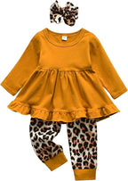 Kulcerry Toddler Baby Girl Clothes Solid Color Long Sleeve Ruffle Tops Pants by Kulcerry