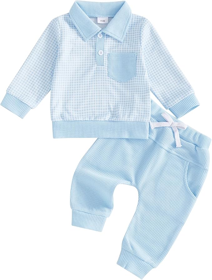 Toddler Baby Boy Fall Clothes Plaid Long Sleeve Sweatshirt Tops + Casual Pants by GGBNOMER