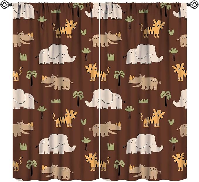 Jungle Safari Animals Blackout Curtains Cartoon Tropical Forest Animals by JADERYS