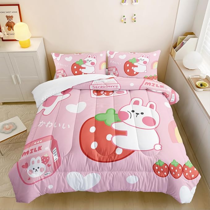 QOOMO Strawberry Rabbit Comforter Set by QOOMOHOME