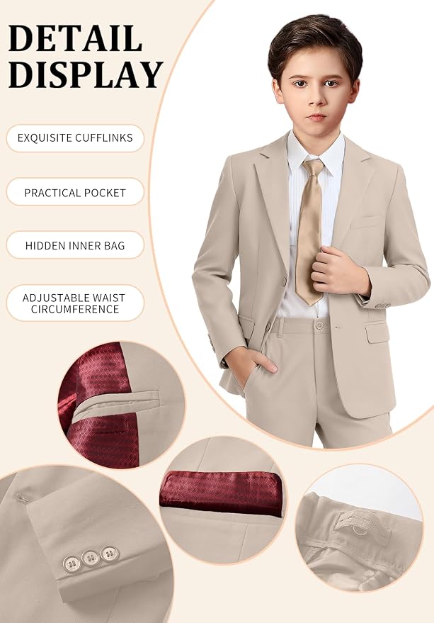 Boys Formal Suit Set 4 Pieces Kids Tuxedo Ring Bearer Outfit - Image 3