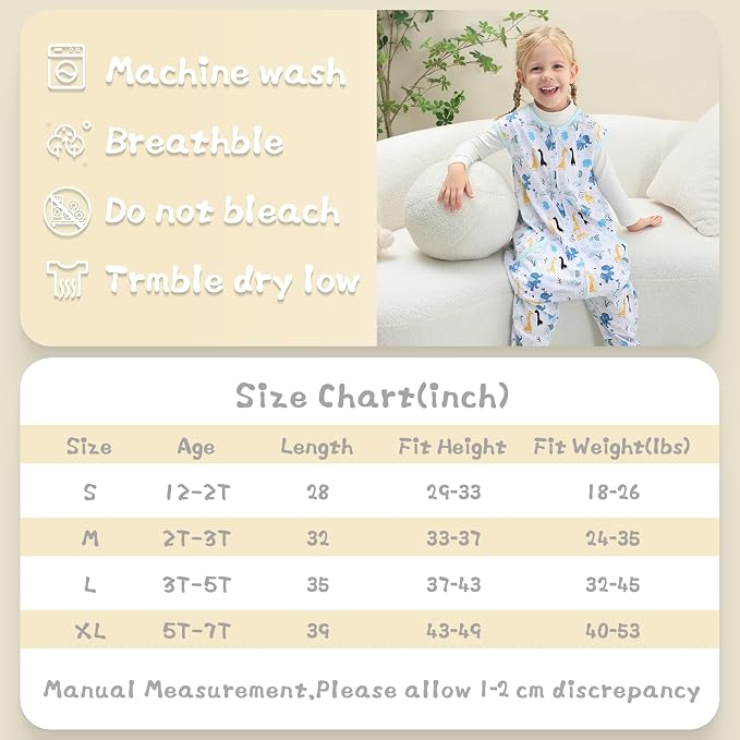 WONDAY Toddler Sleep Sack with Feet, 0.5 Tog Sleeping Sacks - Image 4