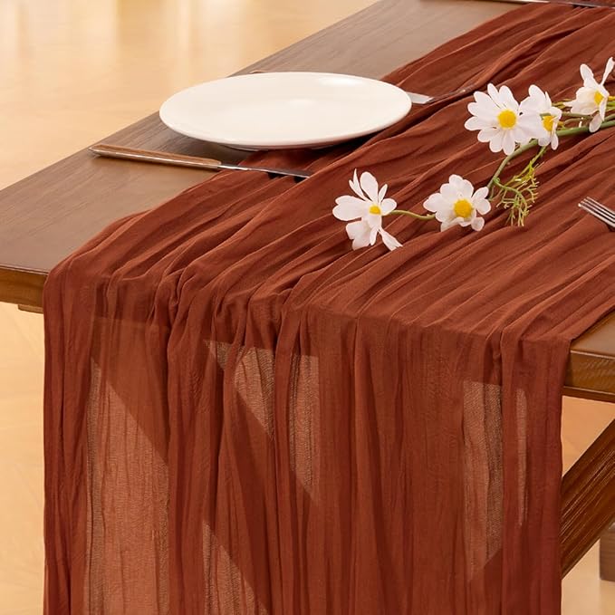 Socomi Terracotta Table Runner Spring Easter Cheesecloth Table Runner 170 inch - Image 3