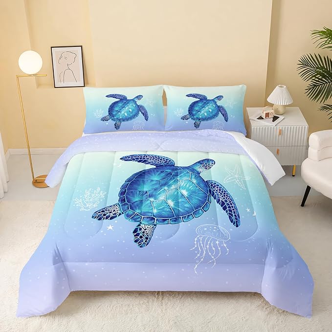 QOOMO Turtle Comforter Full Size, Ocean Bedding Set by QOOMOHOME