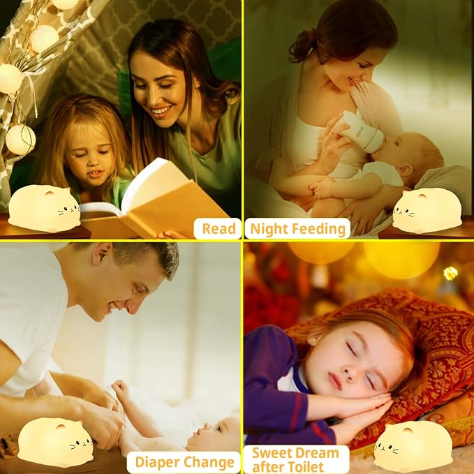 Tremdwoto Cat Night Light for Kids, Cute Colorful Night Light Baby Girl Squishy - Image 3