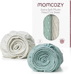 Momcozy Muslin Standard Fitted Crib Sheets, 2 Pack Soft Breathable Natural by Momcozy