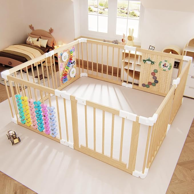 Baby Playpen - Adjustable Multi-Shape Wooden Play Yard, Portable Collapsible by Unknown