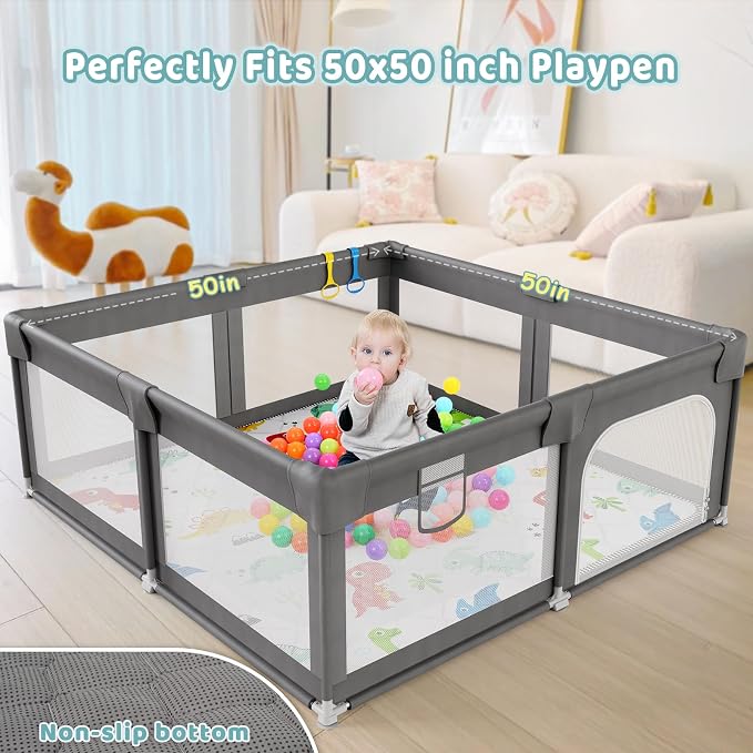 Palopalo Baby Play Mat for Floor, 50x50 inch Small Play Mat for Playpen - Image 3