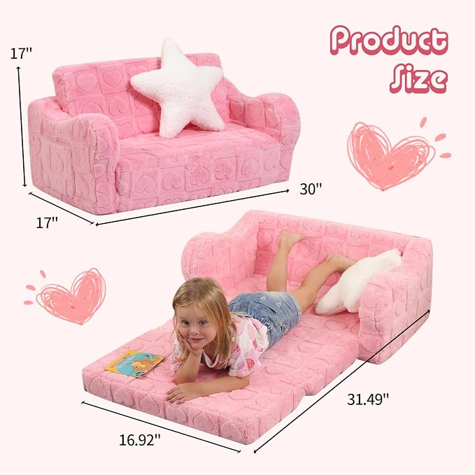 Extra Wider Seating Toddler Couch, 2-in-1 Toddler Soft Couch Fold Out - Image 3