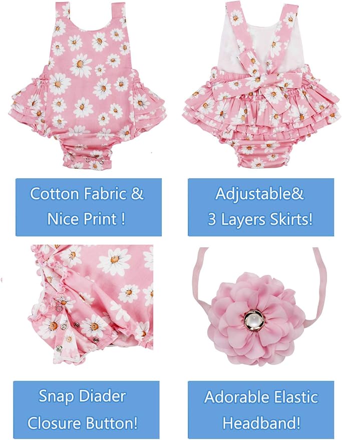 Baby Girl's Floral Print Ruffles Romper Summer Clothes - Image 4
