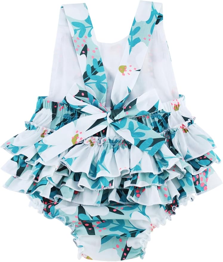 Baby Girl's Floral Print Ruffles Romper Summer Clothes - Image 4