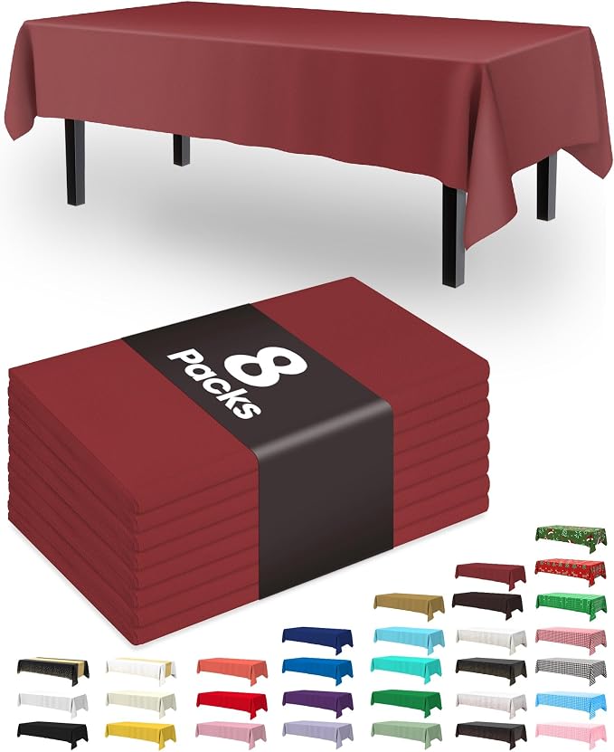 Pureegg Plastic Table Cloth Disposable 8 Pack, 54 x 108 Inch Table Cloths by Pureegg