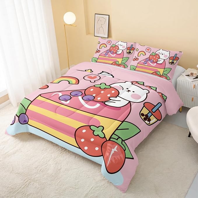 QOOMO Kawaii Bear Comforter Queen, Down Alternative, Soft and Lightweight，Queen - Image 3