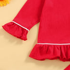 fhutpw Toddler Kids Baby Girl Pajamas Set Solid Color Ruffle Long Sleeve Button - Image 5