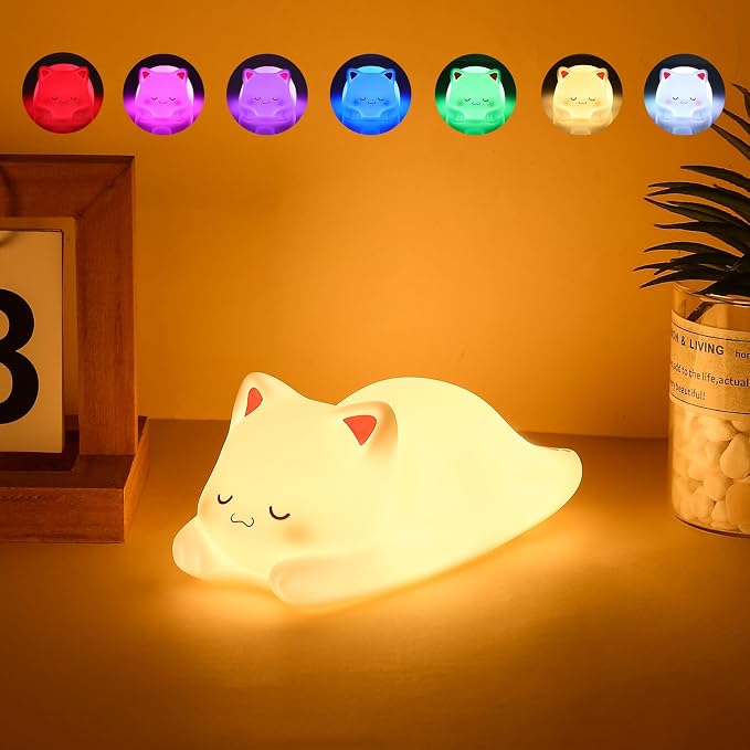 Tremdwoto Cat Night Light for Kids, Cute Colorful Night Light Baby Girl Squishy by Tremdwoto
