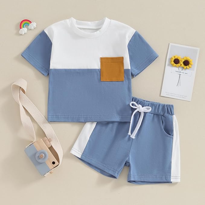Rtnnsbbfcm Newborn Baby Boy Summer Clothes Short Sleeve Color Block Front - Image 2