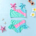 YOUNGER TREE Toddler Girls Two Pieces Swimsuit Color Block Stripe Swimwear - Image 2
