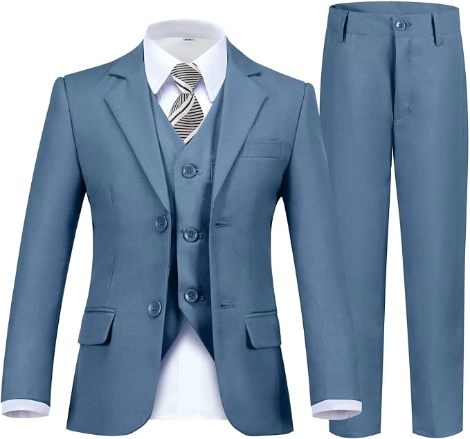 Boy's Suit Formal Slim Fit 5 Pieces Suit Set Blazer Vest Pants by Fesenbo