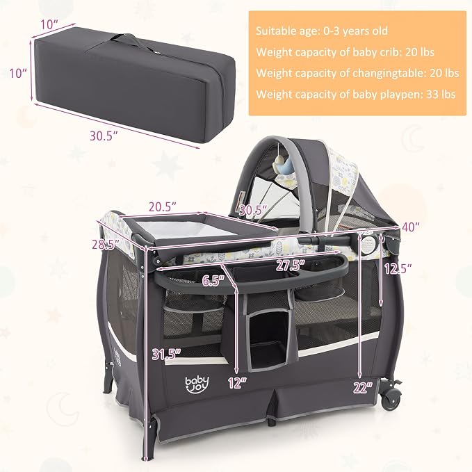 BABY JOY 4 in 1 Pack and Play, Portable Baby Playard - Image 6