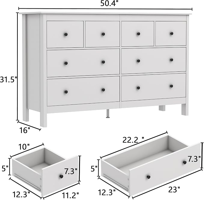 wanan 8 Drawer Dresser, 8 Drawer Wide Dressers - Image 2