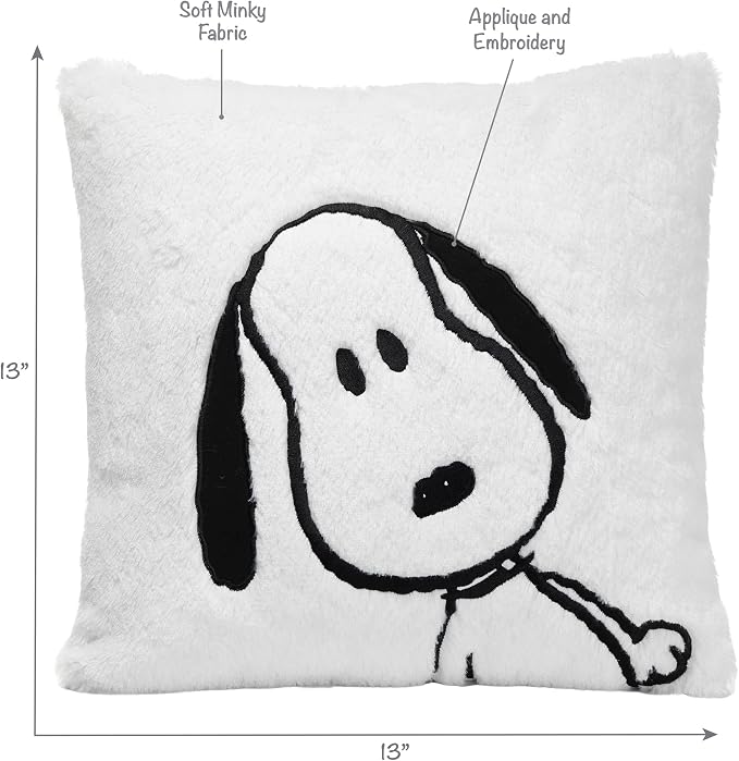 Lambs & Ivy Classic Snoopy White/Black Furry Decorative Nursery Throw Pillow - Image 3