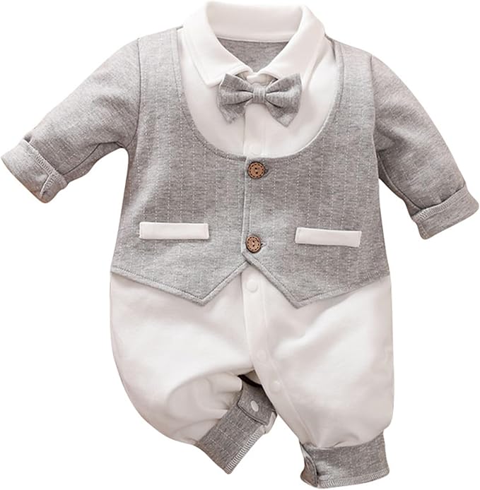 HUAANIUE Newborn Baby Boys Gentleman Romper One Piece Long Sleeve Bowtie Outfit by HUAANIUE