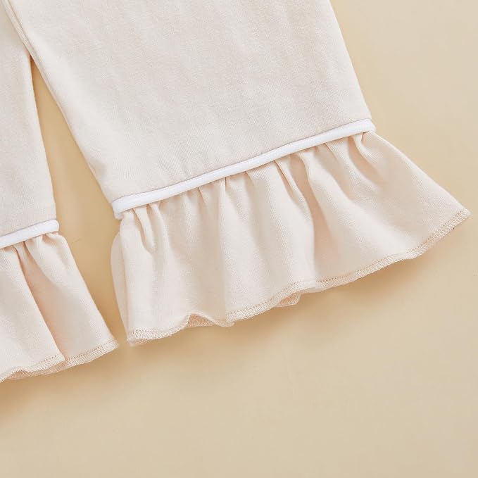 fhutpw Toddler Kids Baby Girl Pajamas Set Solid Color Ruffle Long Sleeve Button - Image 7