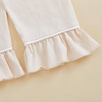 fhutpw Toddler Kids Baby Girl Pajamas Set Solid Color Ruffle Long Sleeve Button - Image 7