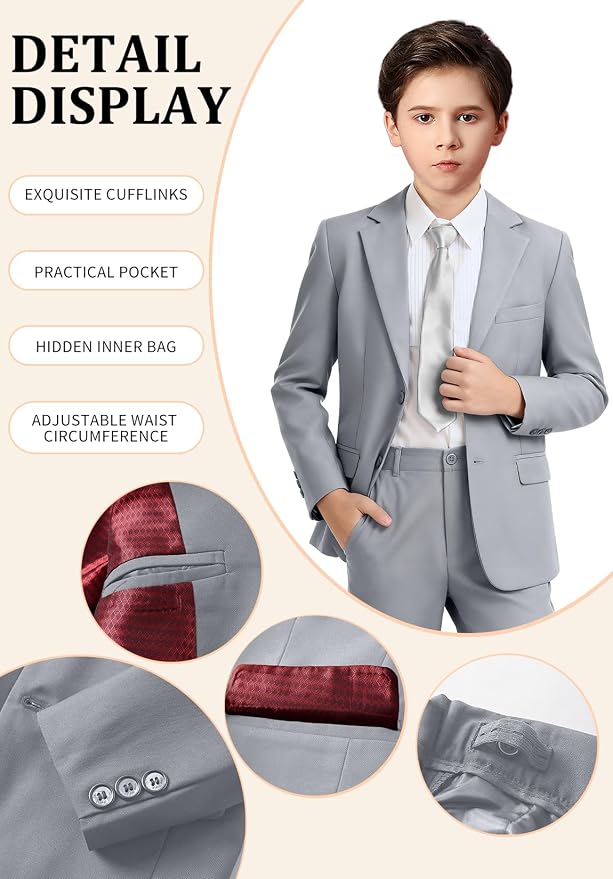 Boys Formal Suit Set 4 Pieces Kids Tuxedo Ring Bearer Outfit - Image 3