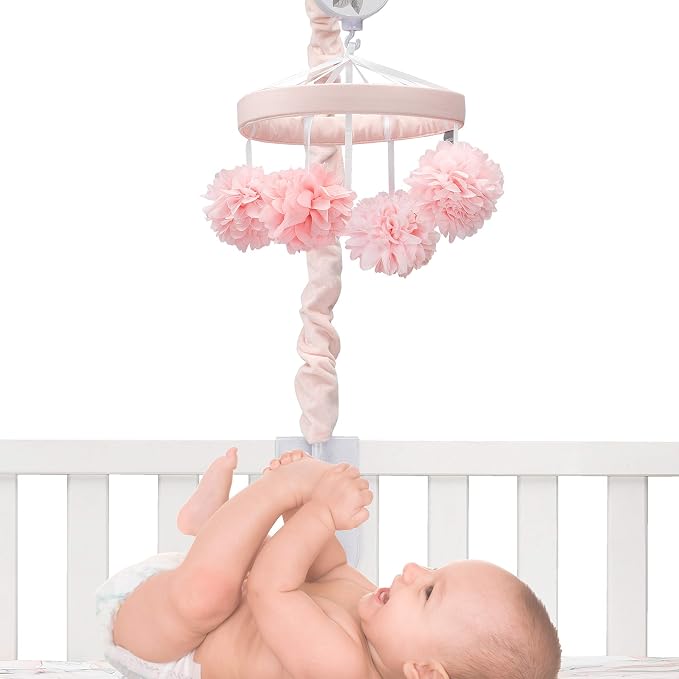 Lambs & Ivy Signature Botanical Baby Pink Floral Musical Baby Crib Mobile - Image 3