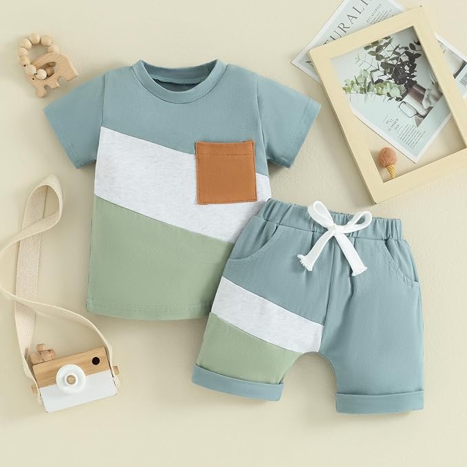 Rtnnsbbfcm Newborn Baby Boy Summer Clothes Short Sleeve Color Block Front - Image 2