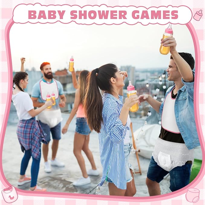 4 Sets Bottle Chug Baby Shower Games Juegos Para Plastic Baby Bottles Bibs - Image 7