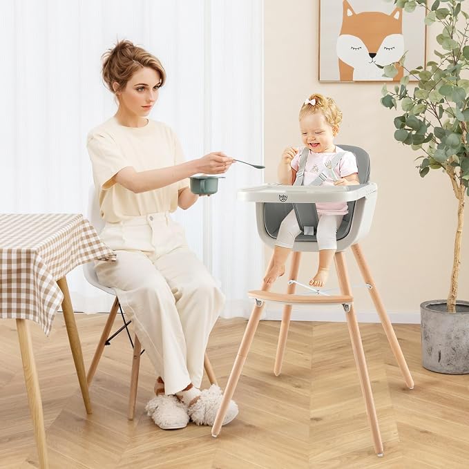 BABY JOY Convertible Baby High Chair, 3 in 1 Wooden Highchair/Booster/Chair - Image 9